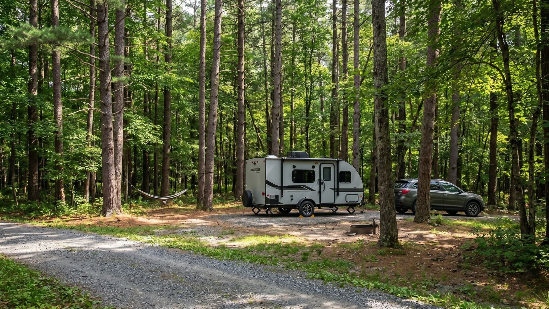 A travel trailer parked at an Okanagan campsite